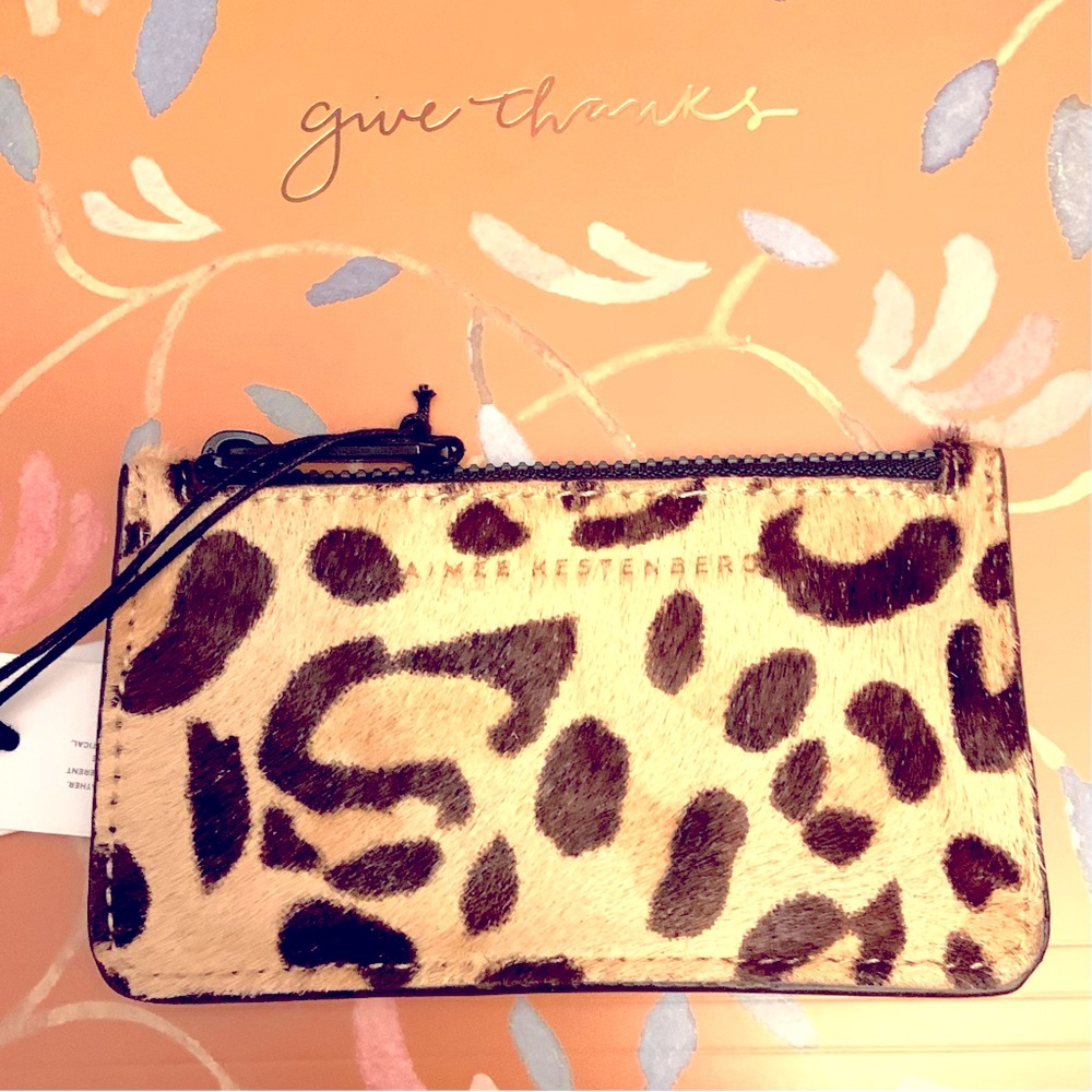 Leopard print Fur & Quality Leather 5 Card Slotted Side with Zipper Coin Pouch.
